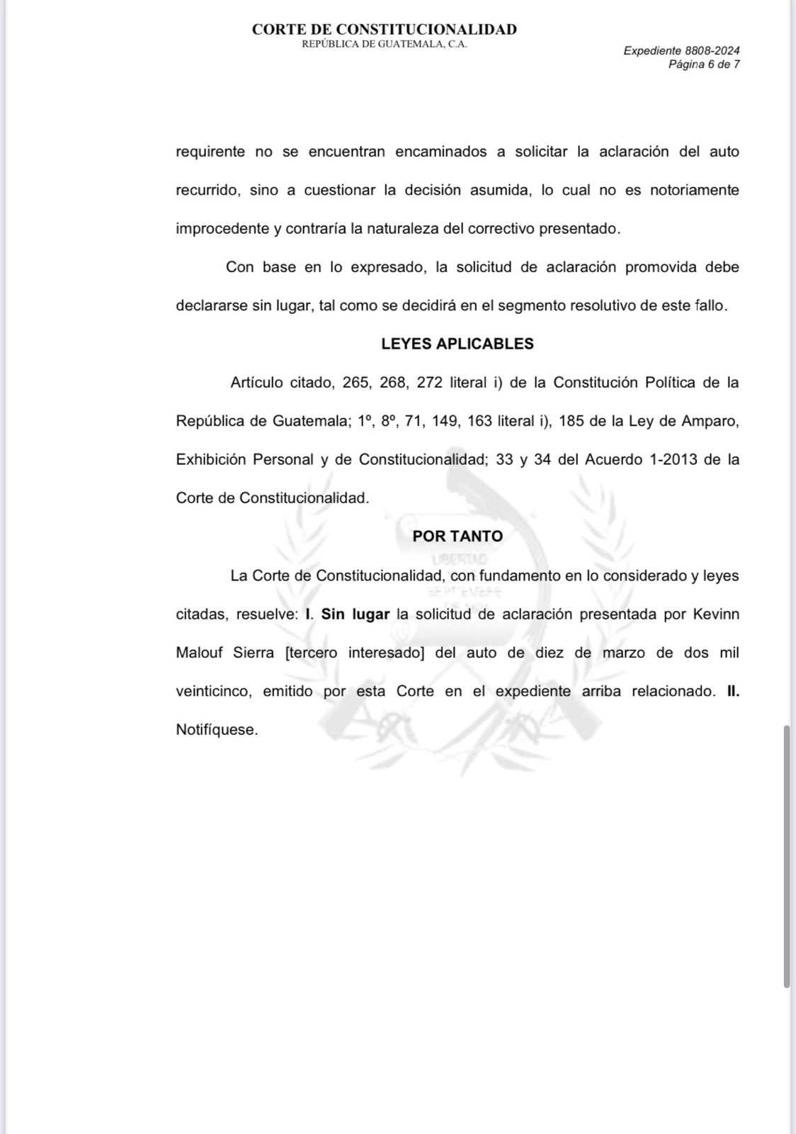 Resolución de la Corte de Constitucionalidad
